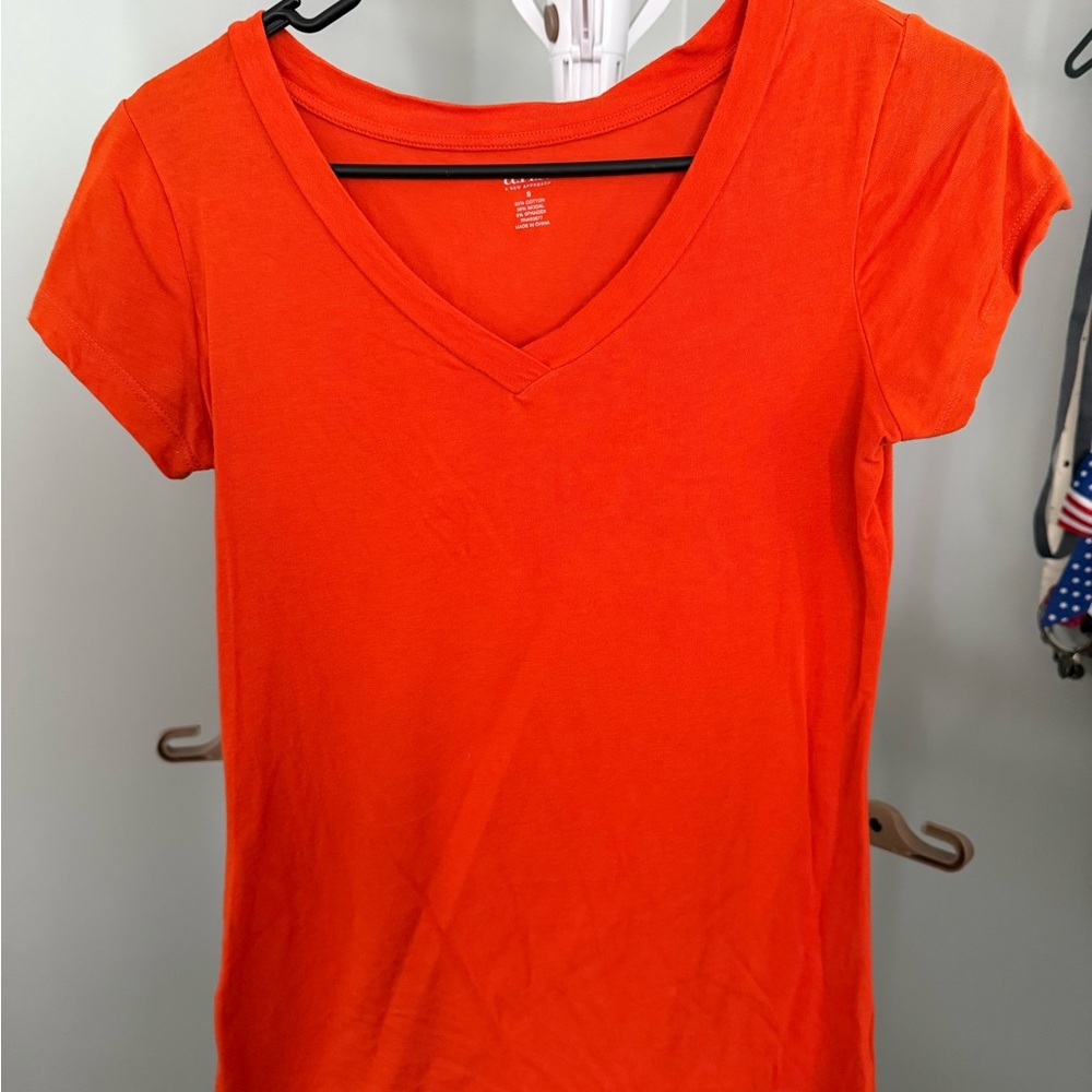 a.n.a Bright Orange V-Neck Short Sleeve Tee
